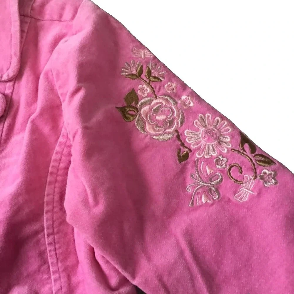 New Y2K Embroidered Velvet Jacket Girl 4 T Pink Pea Coat Kid Core Glam Boho